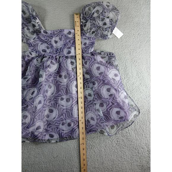 Disney Dress Jack Skellington Girls Large Purple Kids Puff Sleeve Halloween NWT - Picture 5 of 8